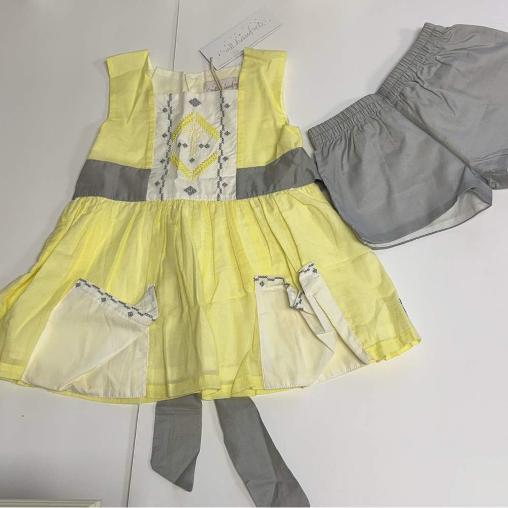 WELL DRESSED WOLF NWT Embroidered Tunic Dress & Shorts Set Yellow Gray Girls 4T